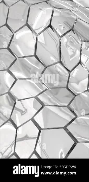 Reflective silver hexagonal surface with distorted mirrored reflections ...