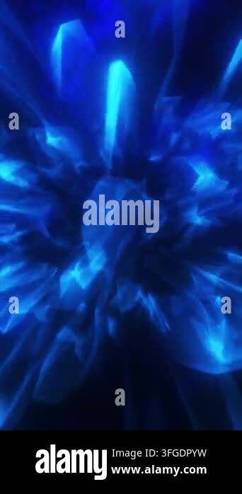 Shattered blue crystalline forms glowing in dark space, creating an ...