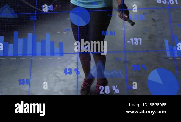 Woman starting skipping, wrists rotating, camera rising feet-to-face ...