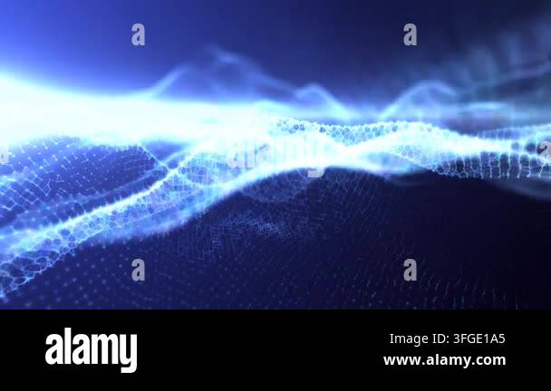 Abstract blue wave light pattern resembling a digital or organic flow ...