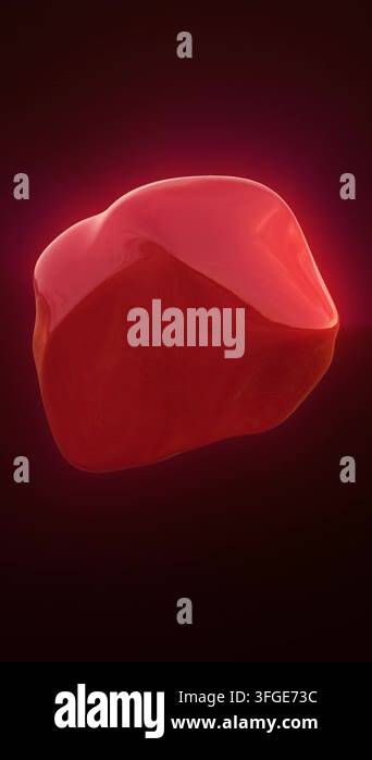 Glossy red abstract organic blob floating on a dark background ...