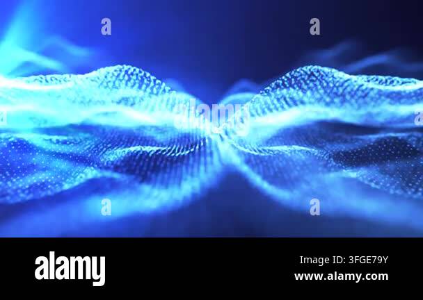 Abstract blue wave light pattern resembling a digital or organic flow ...