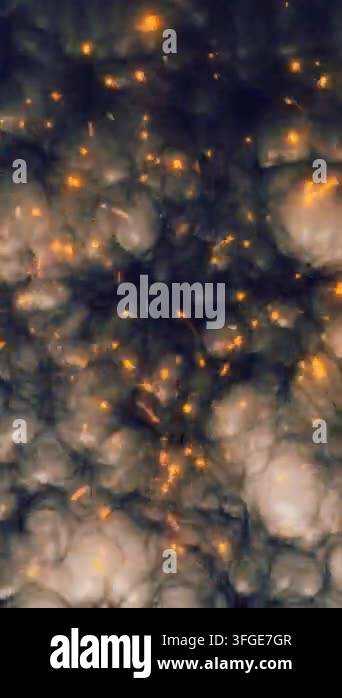 Abstract dark cellular texture with glowing orange sparks and soft ...