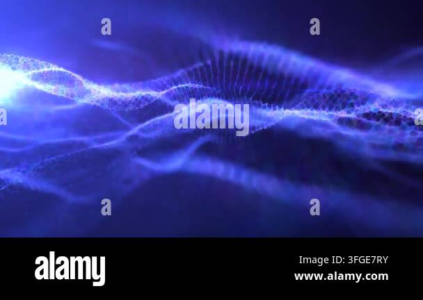 Abstract blue wave light pattern resembling a digital or organic flow ...
