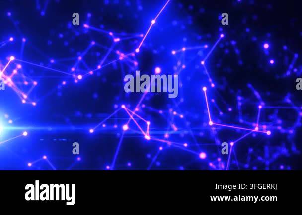 Glowing abstract purple-blue neural network web with dynamic light ...