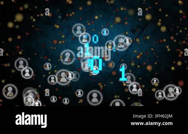 Animation of data processing over media icons. Global business and ...