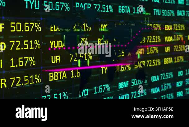 Animation of statistics and data processing over stock market over ...