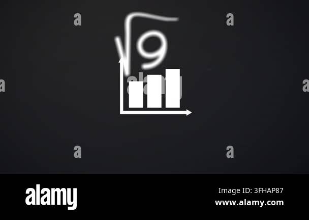 Animation of math formulas and graph on black background. Science, math ...