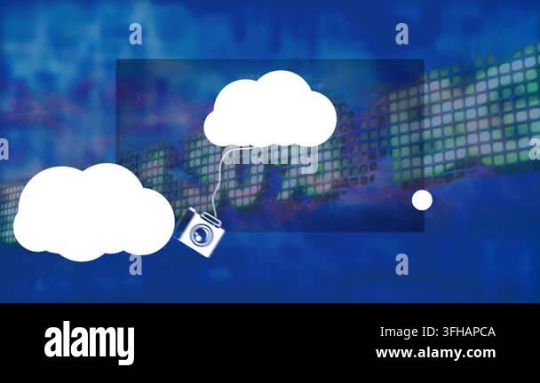 Animation of animation of clouds with clouds icons and data processing ...