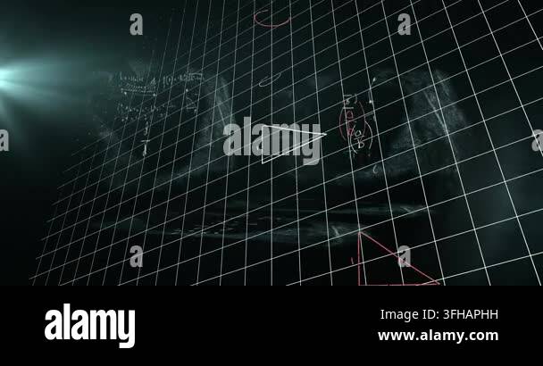 Animation of math formulas over checked background and black space ...