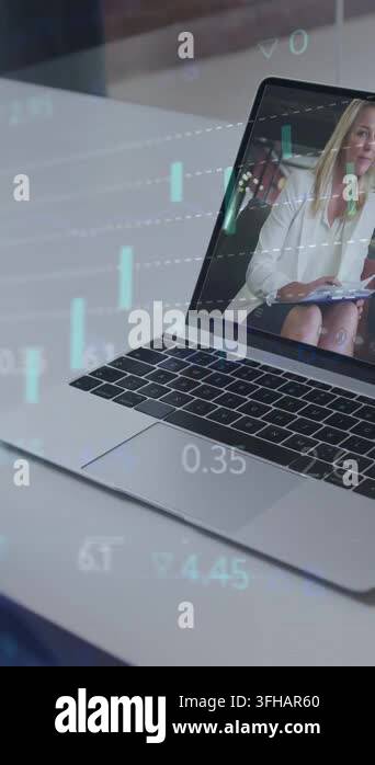 Vertical video: Hand reaching laptop, screen rep taking notes to review ...
