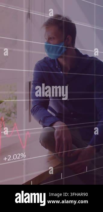 Vertical video: Masked man sitting on sill scanning outside as charts ...