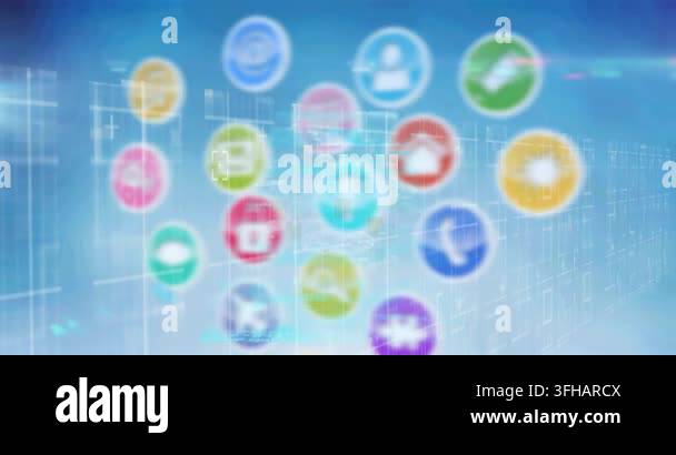 Animation of shapes and data processing over green background. Global ...