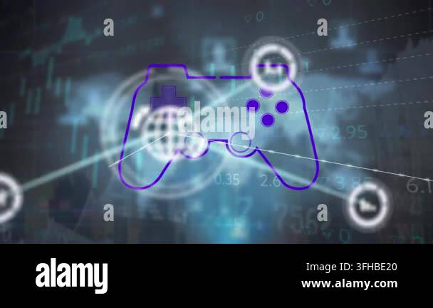 Animation of network of connections over gamepad icon and data ...