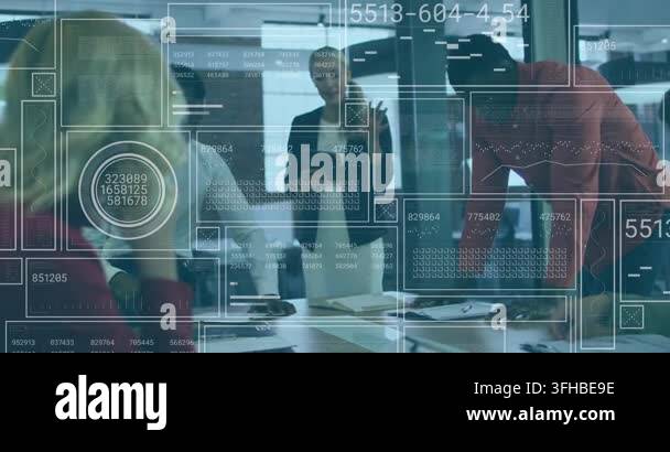 Animation of interface with data processing over diverse colleagues ...
