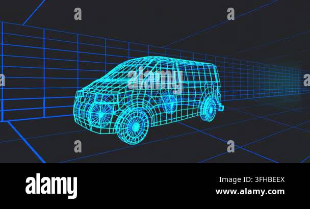 Frame five starting HUD, cyan van pulsing hotspot, icons drifting ...