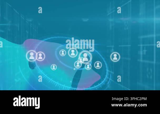 Animation of network of connections with icons and padlock. Global ...