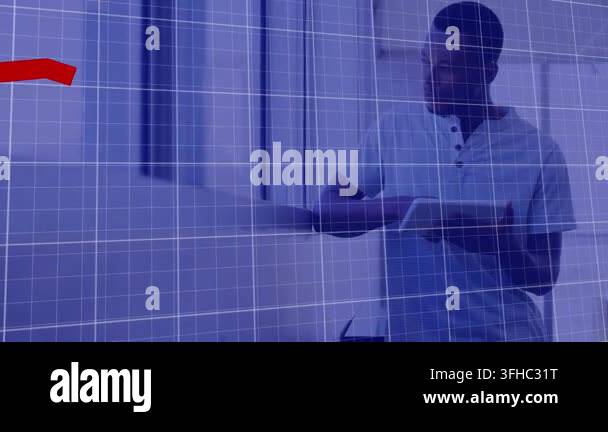 Animation of statistical data processing over african american man ...