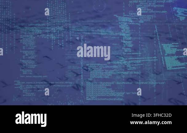 Animation of data processing and network of connections over sky ...