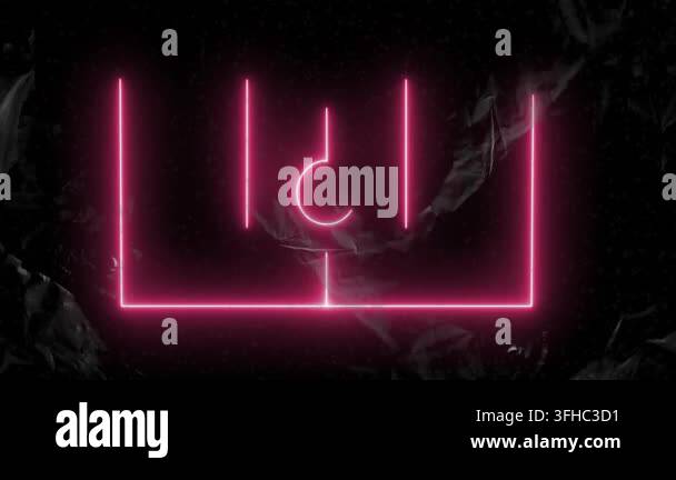 Neon pink soccer field animation over dark abstract background. Sports ...