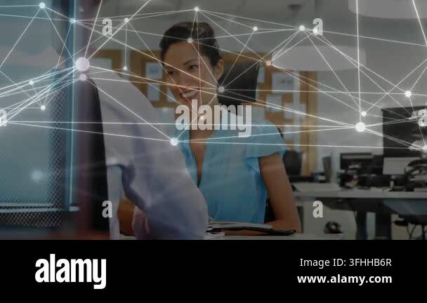 Woman reviewing document after man showing paper in business, network ...