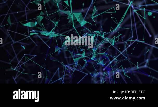 Animation of glowing blue abstract shapes and networks of communication ...