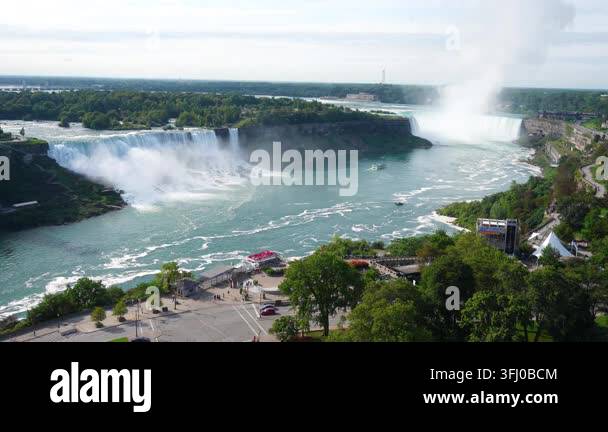 Tour boat dock, boarding platform, American Falls, Horseshoe Falls mist ...