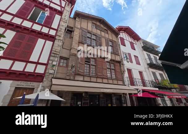 Traditional Basque style architecture and historic timber framed ...