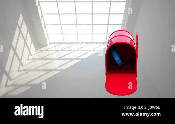 Animation of letterbox with at symbol over empty white room with window ...