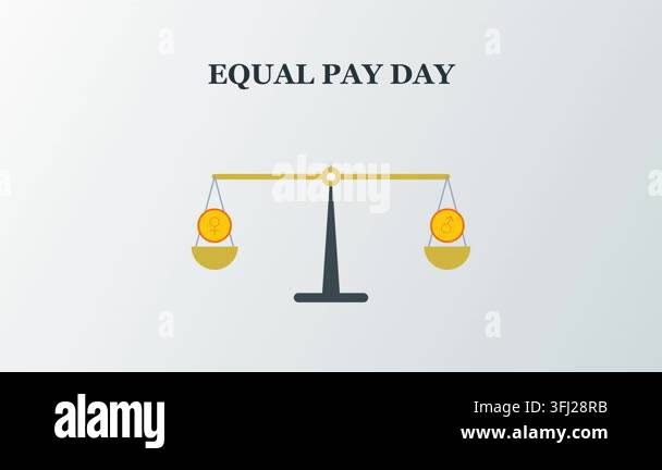 Equal pay day illustration featuring a balanced scale with gold coins ...