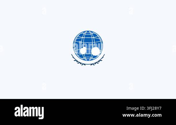 Global globe icon animates with an encircling laurel wreath and text ...
