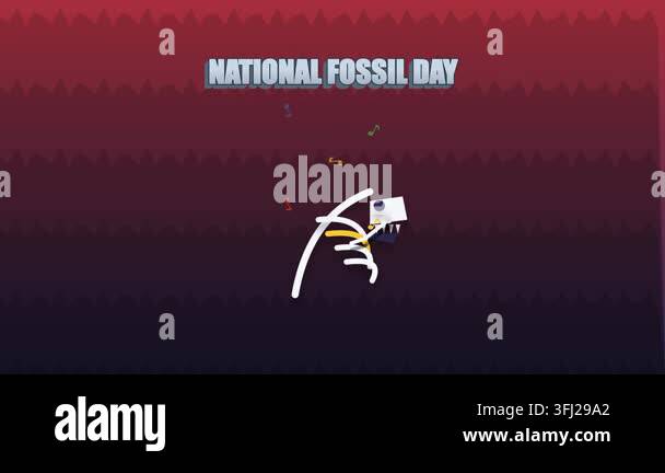 National Fossil Day motion graphic featuring a stylized white dinosaur ...