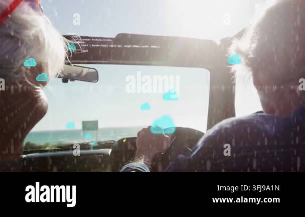 Glanicing Sun glare causing cyan clouds obscuring glass as couple steering to ...