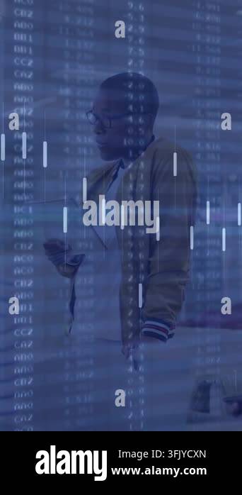 Glanicing Vertical video: Man glancing at phone raising head checking data while ...