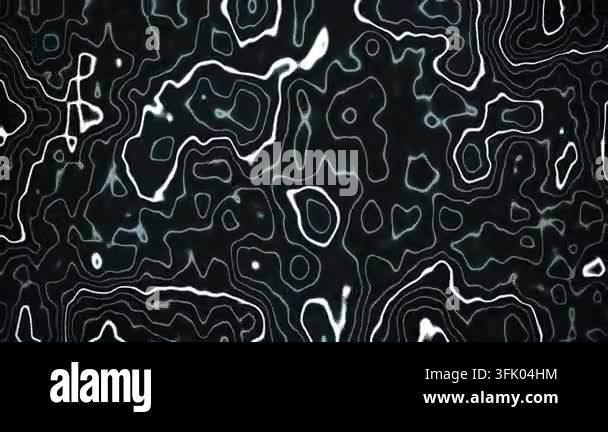 Abstract glowing white fluid topographic lines continuously animate and ...