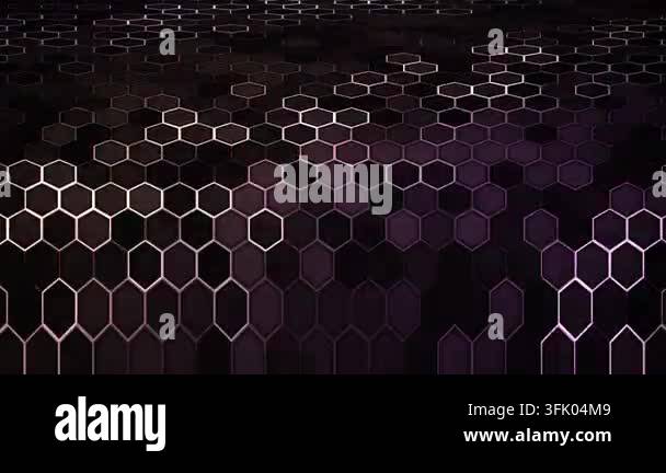 Animated glowing hexagon grid pattern features a dynamic array of ...