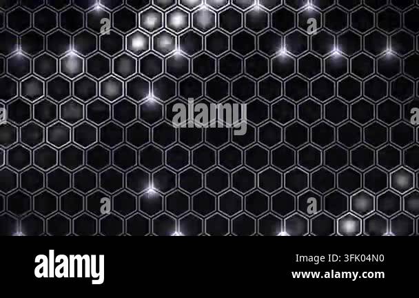 Dark hexagonal grid background features dynamic glowing light effects ...