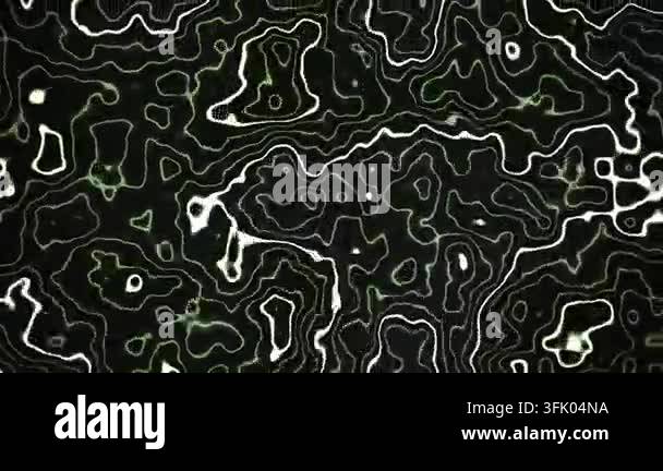 Abstract glowing white fluid topographic lines continuously animate and ...