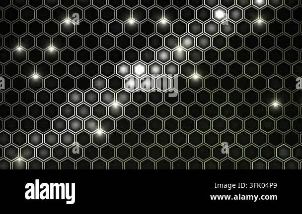 Abstract glowing hexagon grid background features a dark, intricate ...