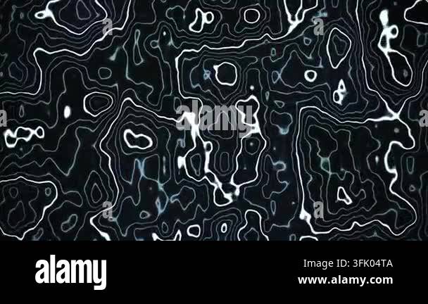 Abstract glowing white fluid topographic lines continuously animate and ...