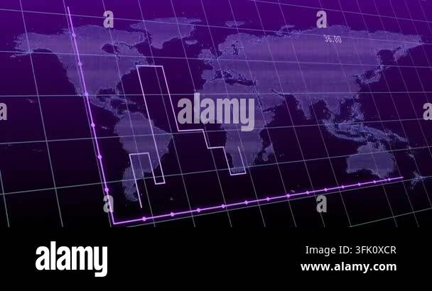 Ochart Background Bar chart and world map data visualization animation over grid ...