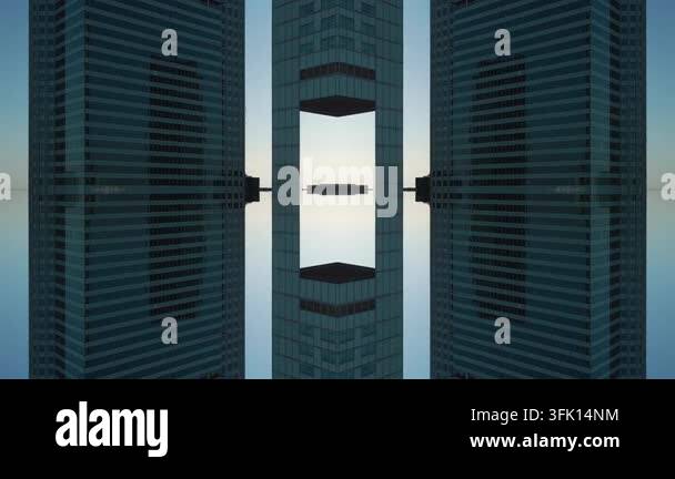 mirrored fractal cityscape skyline with symmetrical skyscraper geometry ...