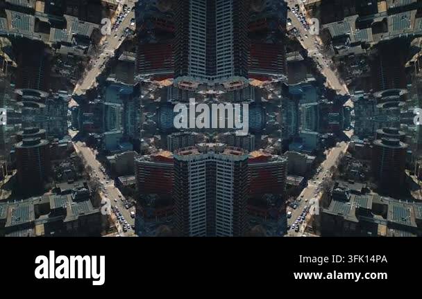 mirrored fractal cityscape skyline with symmetrical skyscraper geometry ...