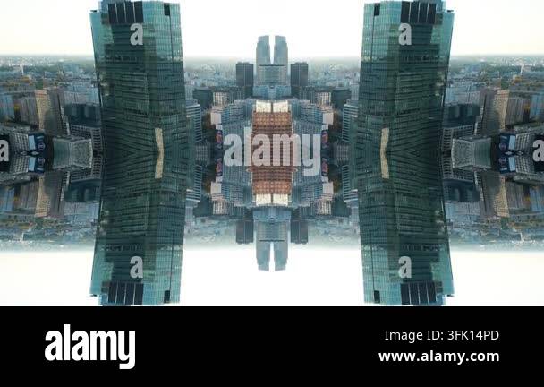 mirrored fractal cityscape skyline with symmetrical skyscraper geometry ...