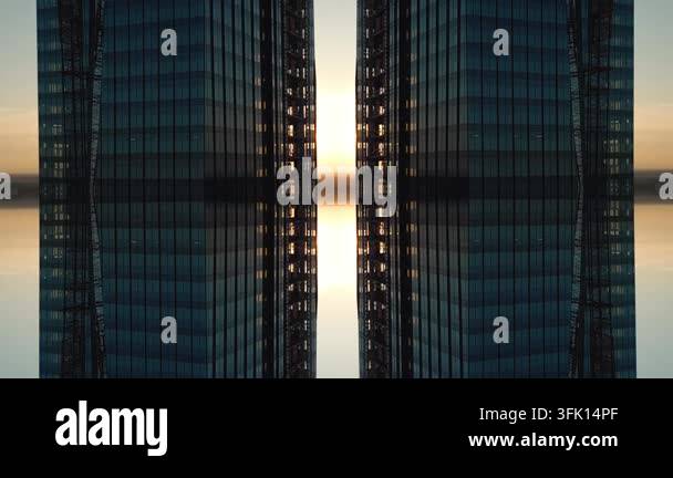 mirrored fractal cityscape skyline with symmetrical skyscraper geometry ...