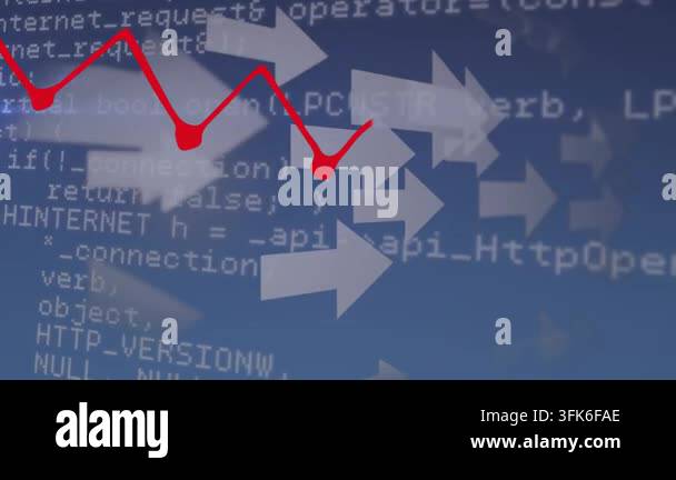 Animation of red graph moving and multiple arrow icons over data ...