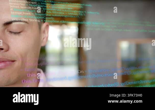 Window Pane Code Developer opening eyes and smiling while responding to code overlay ...