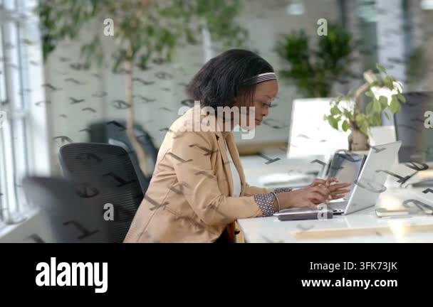 Computer Screen Images Coding Look Woman starting typing on laptop in business, editing while code stream ...