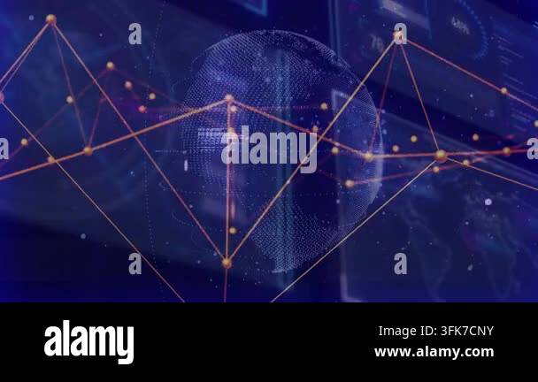 Technical Data Visualization Visualization initializing, holographic globe rotating in tech, gold ...