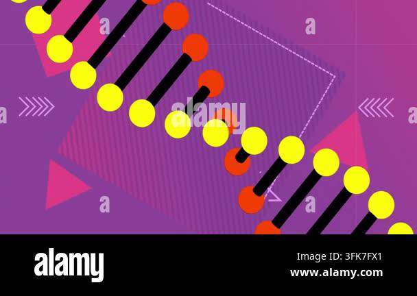 Animation of DNA strand with colorful circles on vibrant geometric ...